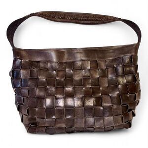 FRANK EXE Italian Leather Brown Woven Bag